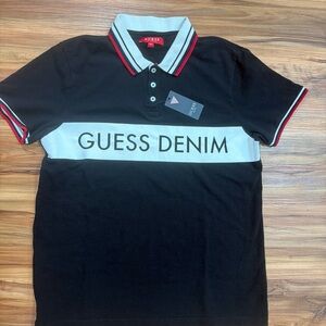 GUESS Black Polo with White Chest Band and Red Trim